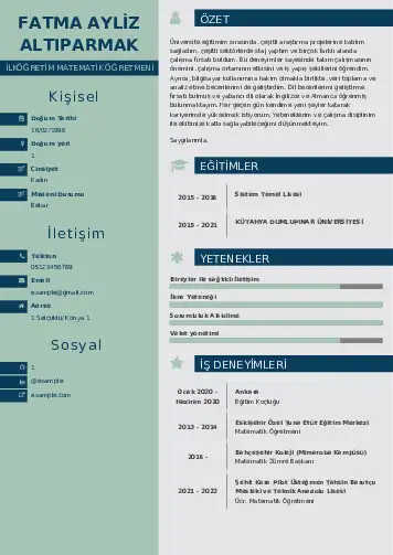 Matematik Öğretmeni Cv Örnekleri cv indir